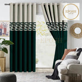 2 Pieces Premium splendid velvet curtain & 2 Belts (Green/Light Grey)